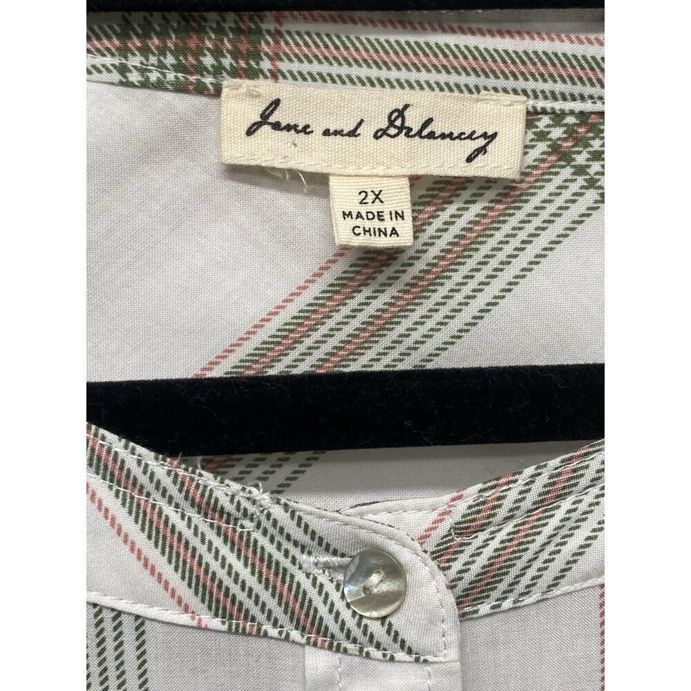 Jane + Delancey Women’s Button Front Top White Plaid Green Classic Neutral Sz 2x - Picture 3 of 8